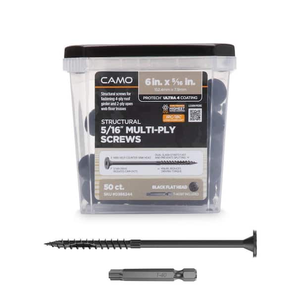 CAMO 5/16 in. x 6 in. Star Drive Flat Head Multi-Purpose + Multi-Ply Structural Wood Screw - Exterior Coated (50-Pack)