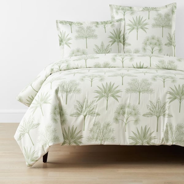 The Company Store Company Cotton Tulum Forest Moss Green Botanical Twin Cotton Percale Duvet Cover