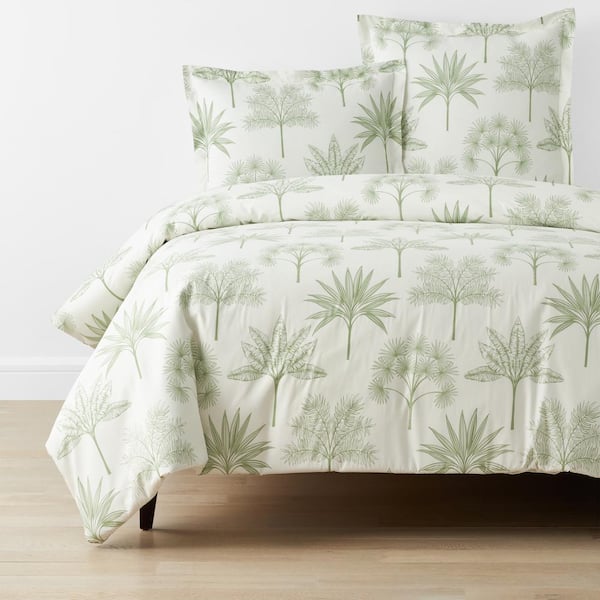 The Company Store Company Cotton Tulum Forest Moss Green Botanical Twin XL Cotton Percale Duvet Cover
