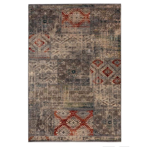 Amara Gray 5 ft. x 8 ft. Modern Distressed Patchwork Indoor Area Rug