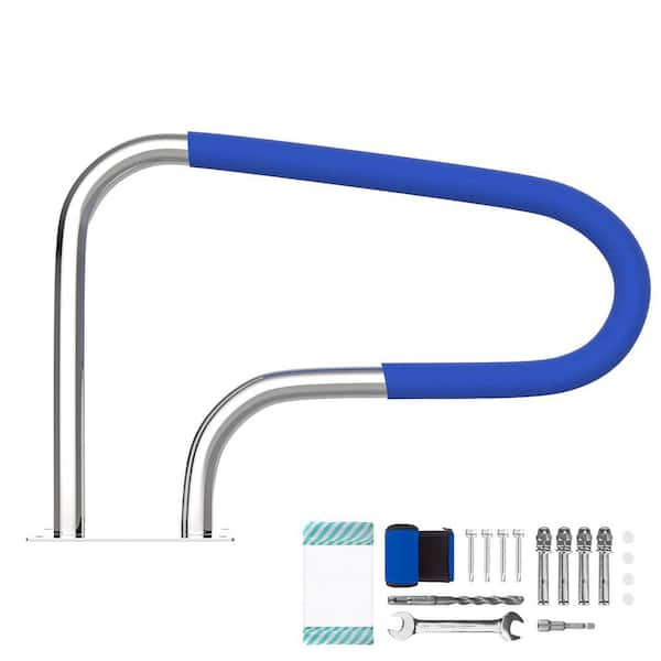 SEEUTEK 32 in. x 22.5 in. Pool Handrail 304 Stainless Steel Pool Handrails with Blue Nylon Grip Cover for Above Ground Pool