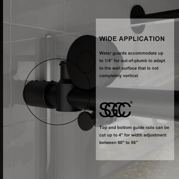 56-60 in.W x 74 in.H Frameless Sliding Glass Shower Door in Black Finish  With 5/16 in.(8mm) Clear Glass LONY60W74HO8BNI - The Home Depot