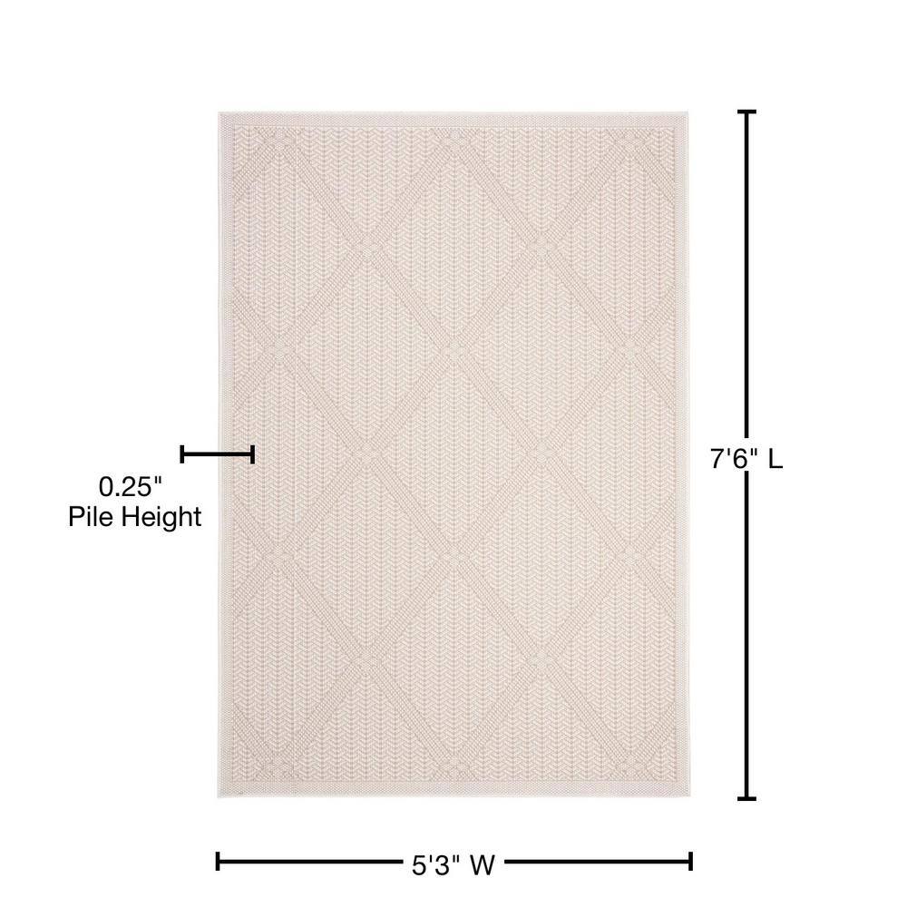 Cream Beige Geometric Synthetic Indoor Outdoor Area Rug