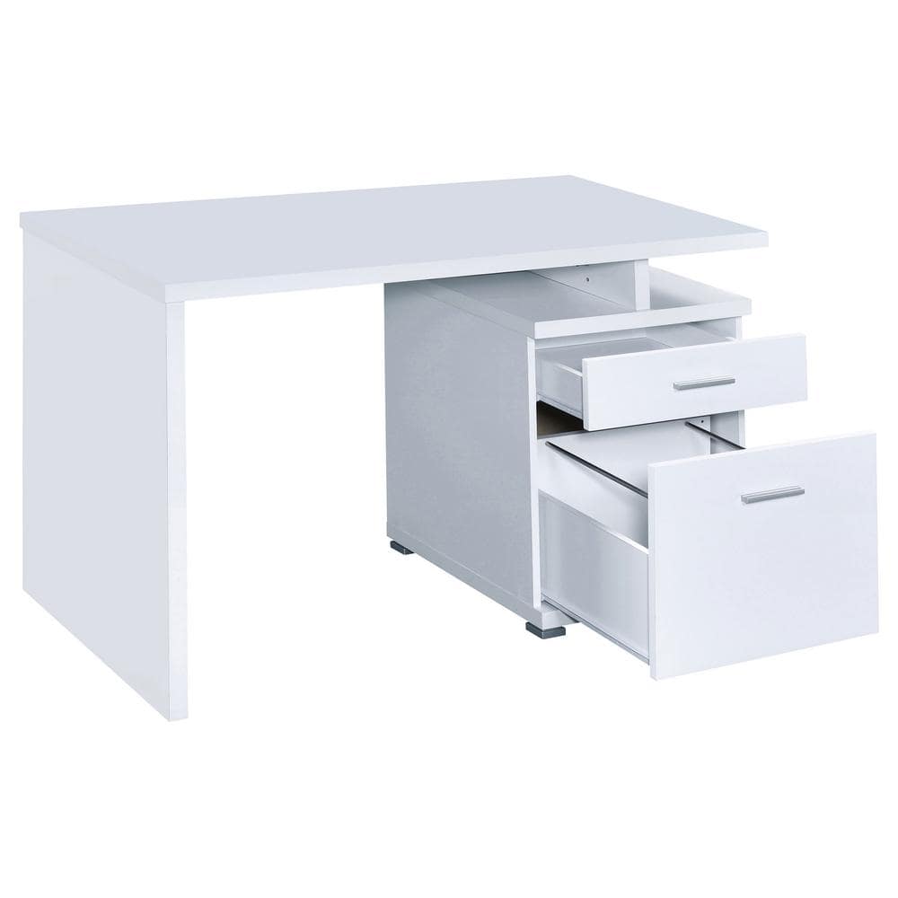 Transitional White Home Office Desk with Reversible Filing Cabinet