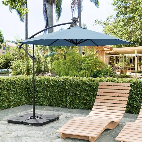 cantilever offset patio umbrella stand wikiwiki 230 Lbs Base, 4 PCS Weighted Umbrella Base for Outdoor Patio with Fill Spouts for Water or Sand, Square Compact Plate Set, Black in grooved handles and a stackable design allow you to empty 4-Piece 20L Cantilever Offset Patio