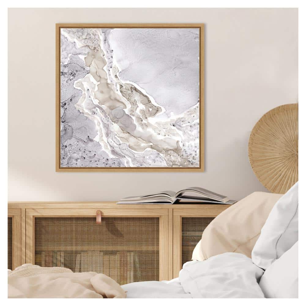 Beige and Gray Abstract Canvas Art with Maple Frame