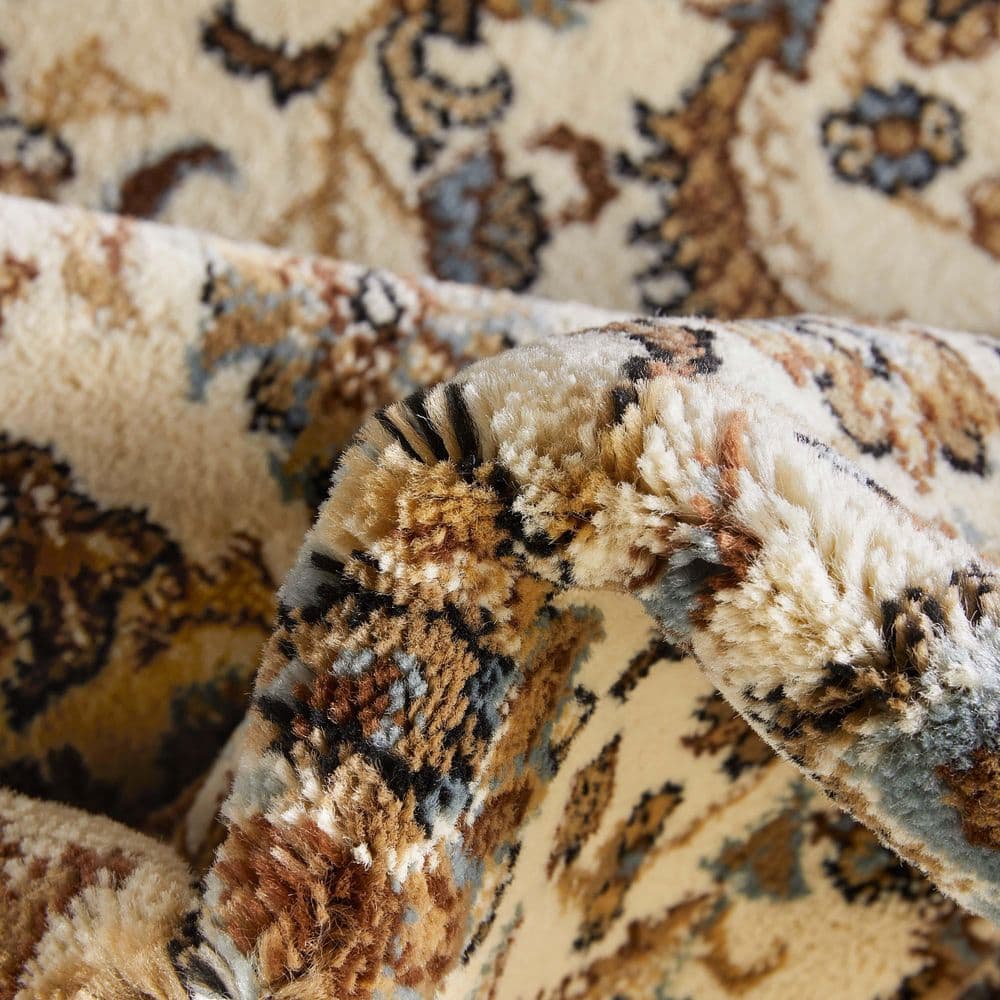 Ivory and Beige Medallion Synthetic Rectangular Rug