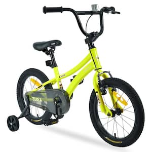 16 in. Kids' Steel Bicycle, Fat Tire Bike with Training Wheels for Boys Age 4 to 7, Yellow