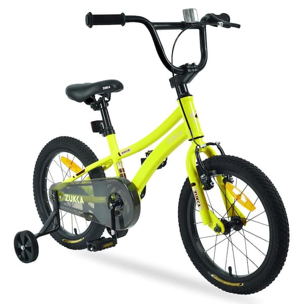 Unbranded 16 in. Kids' Steel Bicycle, Fat Tire Bike with Training Wheels for Boys Age 4 to 7, Yellow
