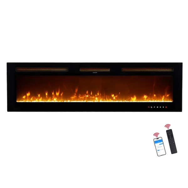 Karl home 60 in. Wall-Mount 9-Color Flames Electric Fireplace with Remote Control in Black