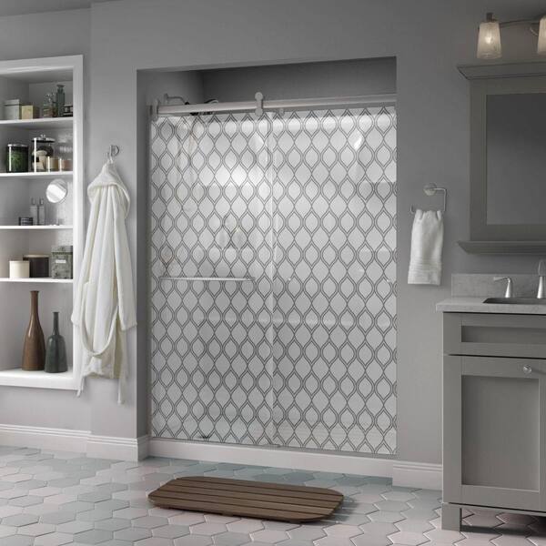 Delta Simplicity 60 x 71 in. Frameless Contemporary Sliding Shower Door in Nickel with Ojo Glass