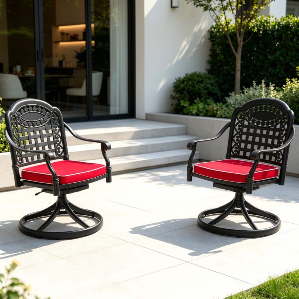 2-Piece Outdoor Cast Aluminum 360°Swivel Chair with Black Frame and Cushions, for Patios, Pools and Gardens price history on PriceWatchPro