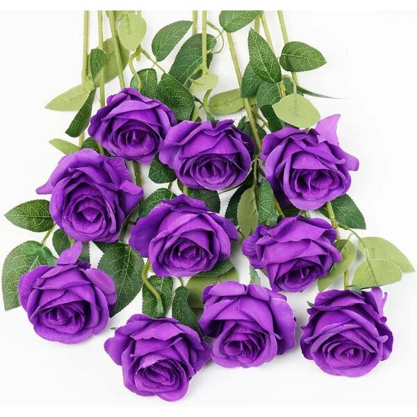 20 in. Purple Indoor/Outdoor Artificial Rose Flower YJ00052 - The