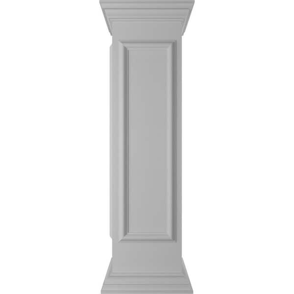 Ekena Millwork Corner 48 in. x 12 in. White Box Newel Post with Panel, Peaked Capital and Base Trim (Installation Kit Included)