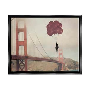 Bridge Girl Balloon Abstract Modern Collage Design by Ashley Davis Floater Frame Abstract Wall Art Print 31 in. x 25 in.