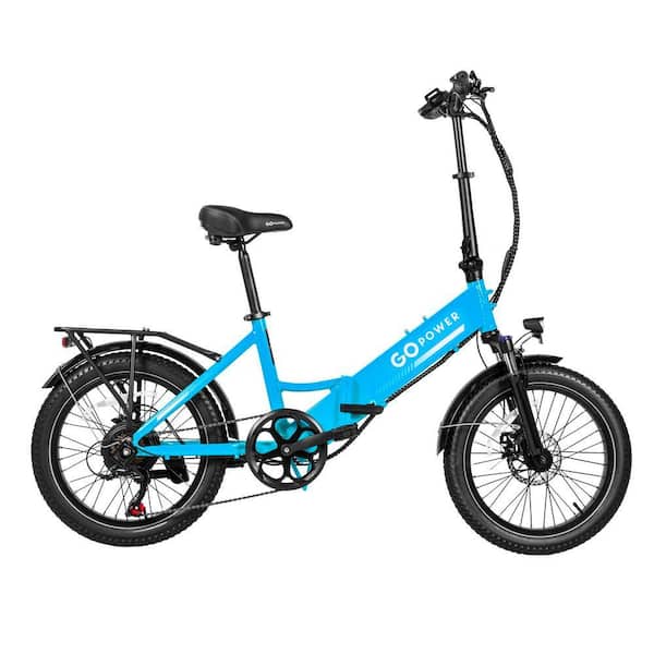GoPowerBike GoPlus Folding Electric Bike, 500W Motor, 20mph Top Speed, 45+ Mile Range, 5 Pedal-Assist Levels, Blue