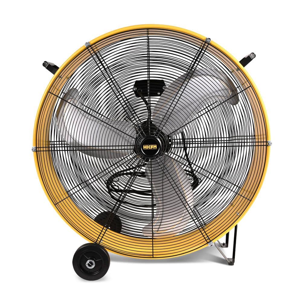 Edendirect 30 in. Heavy Duty High Velocity Barrel Floor Drum Fan With Powerful 1/3HP Motor, Commercial or Industrial Fan in Yellow