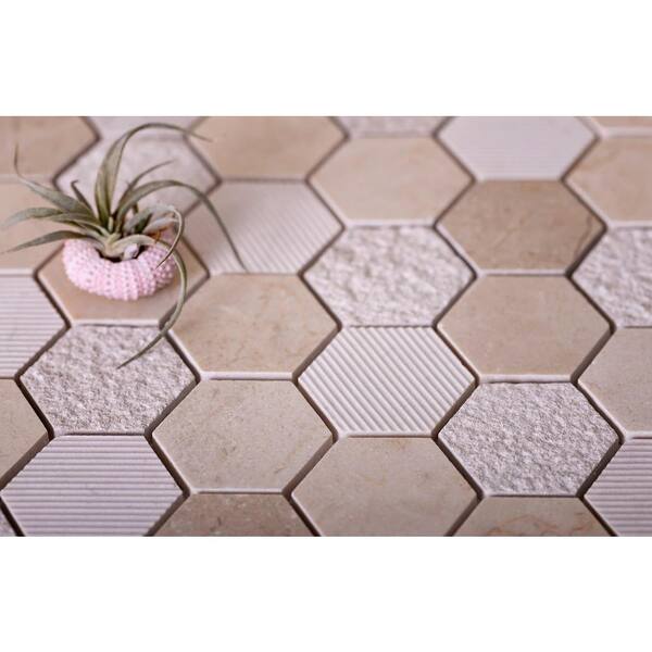 Apollo Tile Beige 4 in. x 5 in. Honeycomb Hexagon Marble