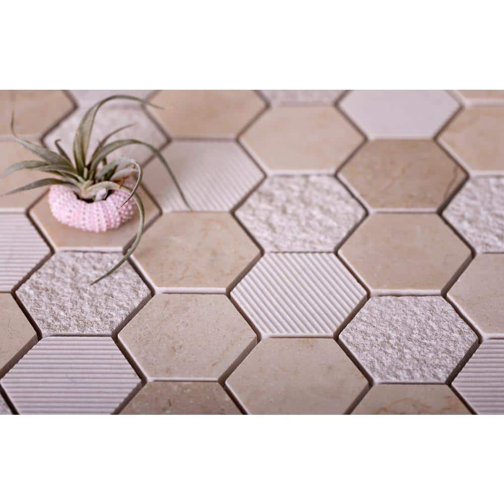 Beige Hexagon Marble Polished Mosaic Tile 12x12