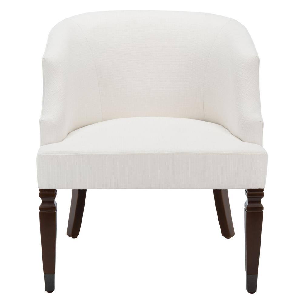 Elegant White Velvet Accent Chair with Walnut Wood Legs