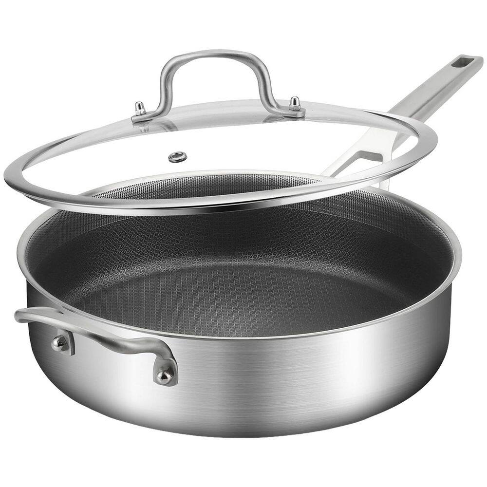 Tri-Ply Stainless Steel 7 Quart Nonstick Saute Pan with Lid, Food Grade ...