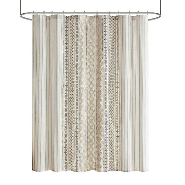 Unbranded 72 in. W x 72 in. L Cotton Printed Bath Shower Curtain in Beige with Chenille