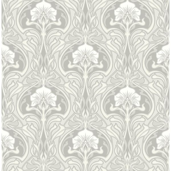 A-Street Prints Mucha Off-White Botanical Ogee Wallpaper