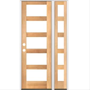46 in. x 96 in. Modern Hemlock Right-Hand/Inswing 5-Lite Clear Glass Clear Stain Wood Prehung Front Door with Sidelite