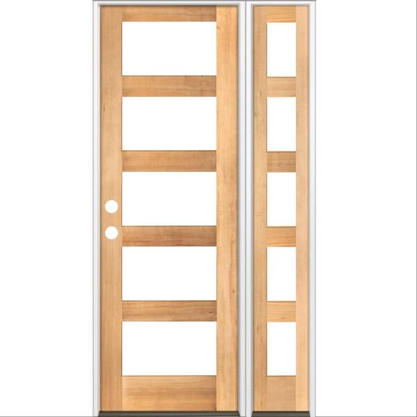 Krosswood Doors 50 in. x 96 in. Modern Hemlock Right-Hand/Inswing 5-Lite Clear Glass Clear Stain Wood Prehung Front Door with Sidelite