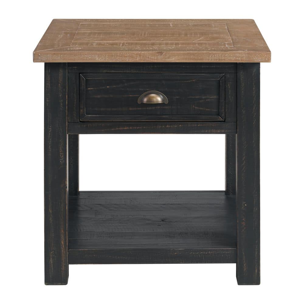 Monterey 24 in. Driftwood Square Solid Wood End Table with Drawer and Shelf - thumbnail 8