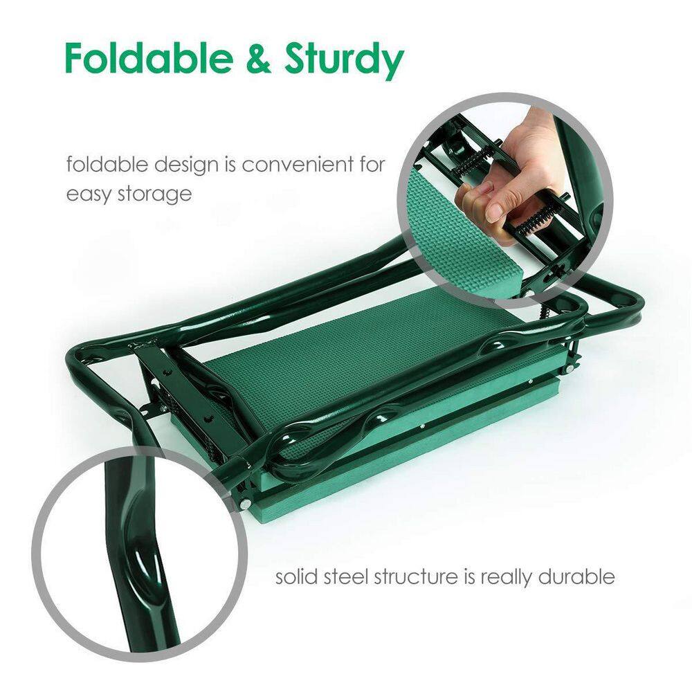 Green Foldable Garden Kneeler Seat with Tool Pouches