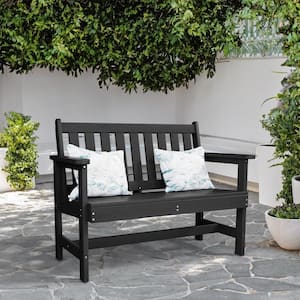 Garden Bench All-Weather HDPE 2-Person Plastic Outdoor Bench in Black