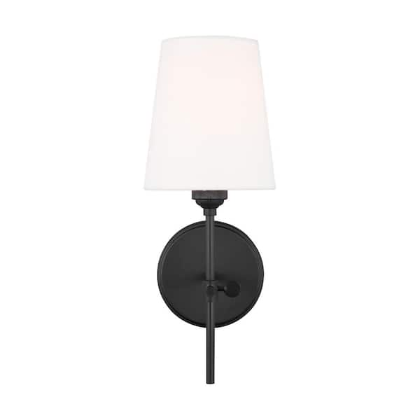 Generation Lighting Baker 5 5 In W X 14 25 In H 1 Light Midnight Black Wall Sconce With White