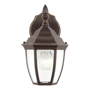 Bakersville 6.5 in. 1-Light Antique Bronze Traditional Outdoor Wall Lantern Sconce with Clear Beveled Glass Panels