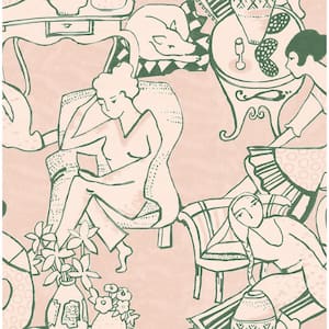 Illustrative Pink Leisure Ladies Novelty Vinyl Peel and Stick Wallpaper Roll