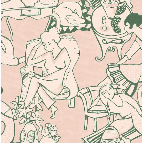 NuWallpaper Illustrative Pink Leisure Ladies Novelty Peel and Stick Wallpaper Sample