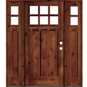 64 in. x 80 in. Craftsman Alder Clear 6-Lite Red Chestnut Stain Wood w.DS Left Hand Single Prehung Front Door/Sidelites