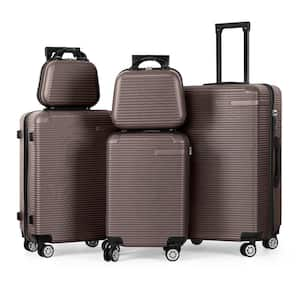 Luggage 5-Piece Sets, Horizontal Stripe Luggage Set with Spinner Wheels Durable Lightweight Travel Set Brown