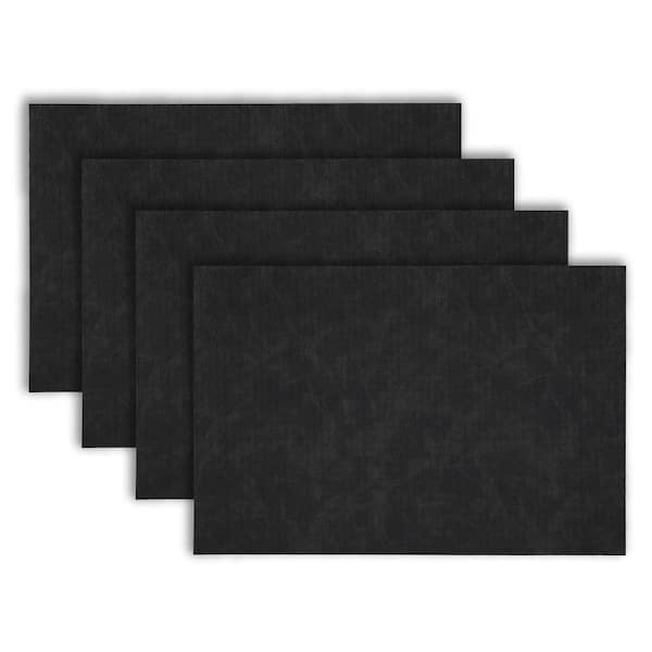 Sorrento 18 in. x 12 in. Black Cross Weave Reversible Vegan Leather Wipe Clean Placemat Set of 4