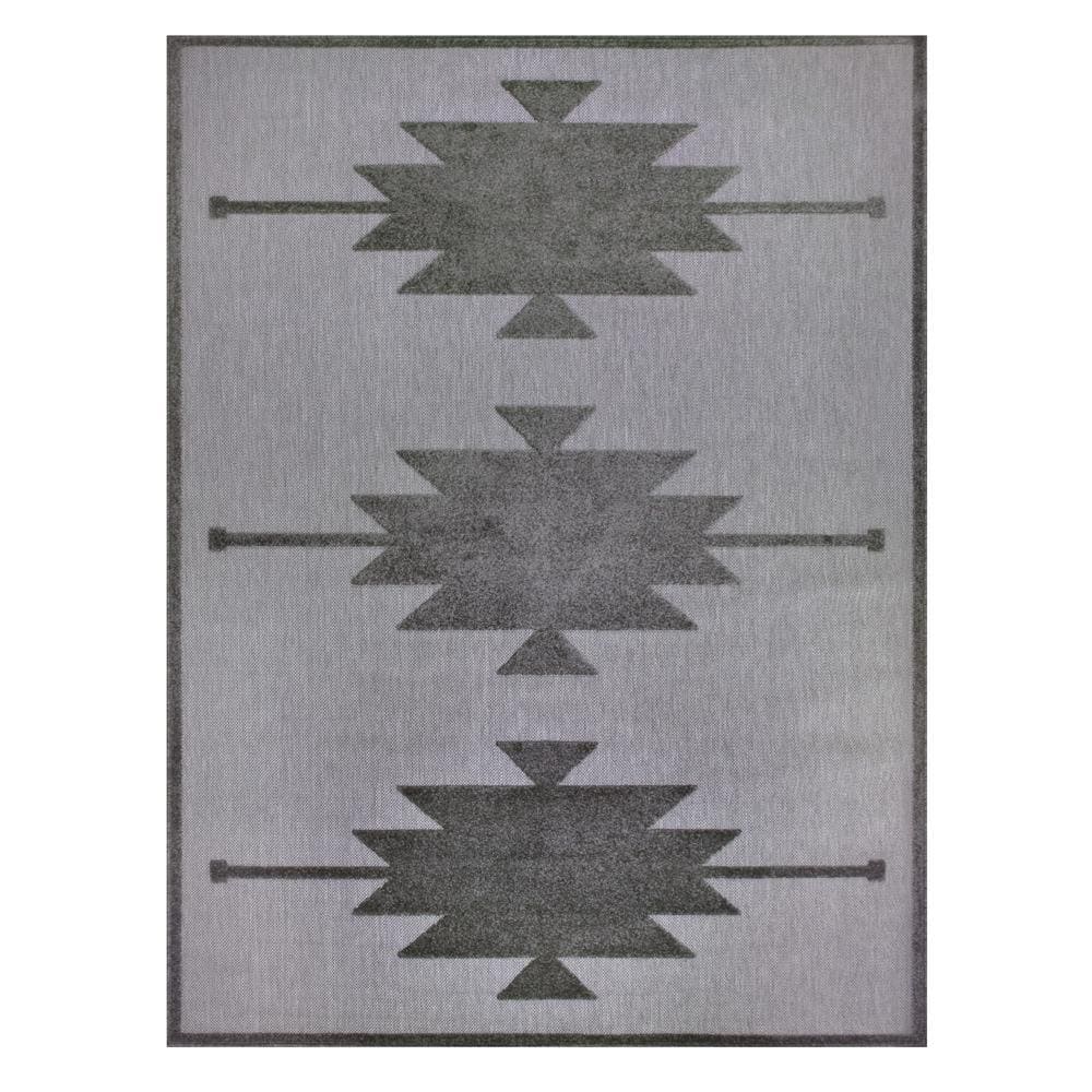 Gray Southwestern Pattern Stain-Resistant Indoor/Outdoor Rug 5'3"x7'