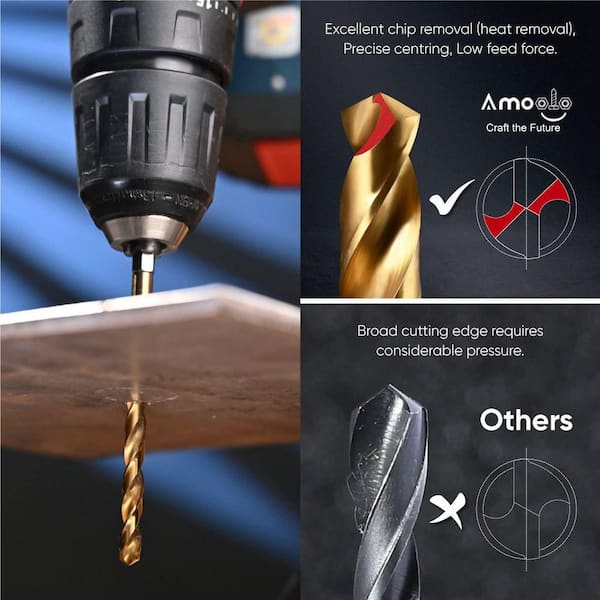NVNOO 3/8 in. Titanium HSS Twist Hex Shank Drill Bit Set for Metal