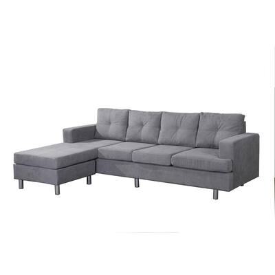 60.43 in. Width Velvet Square Arm Left or Right Facing Chaise Lounge L Shape Sectional Sofa in Gray With Storage Ottoman