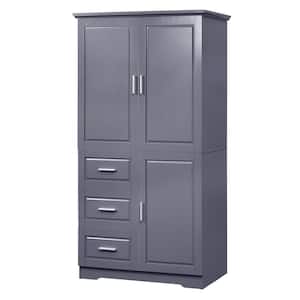 32.6 in. W x 19.6 in. D x 62.2 in. H Gray MDF Linen Cabinet with Doors and 3 Drawers