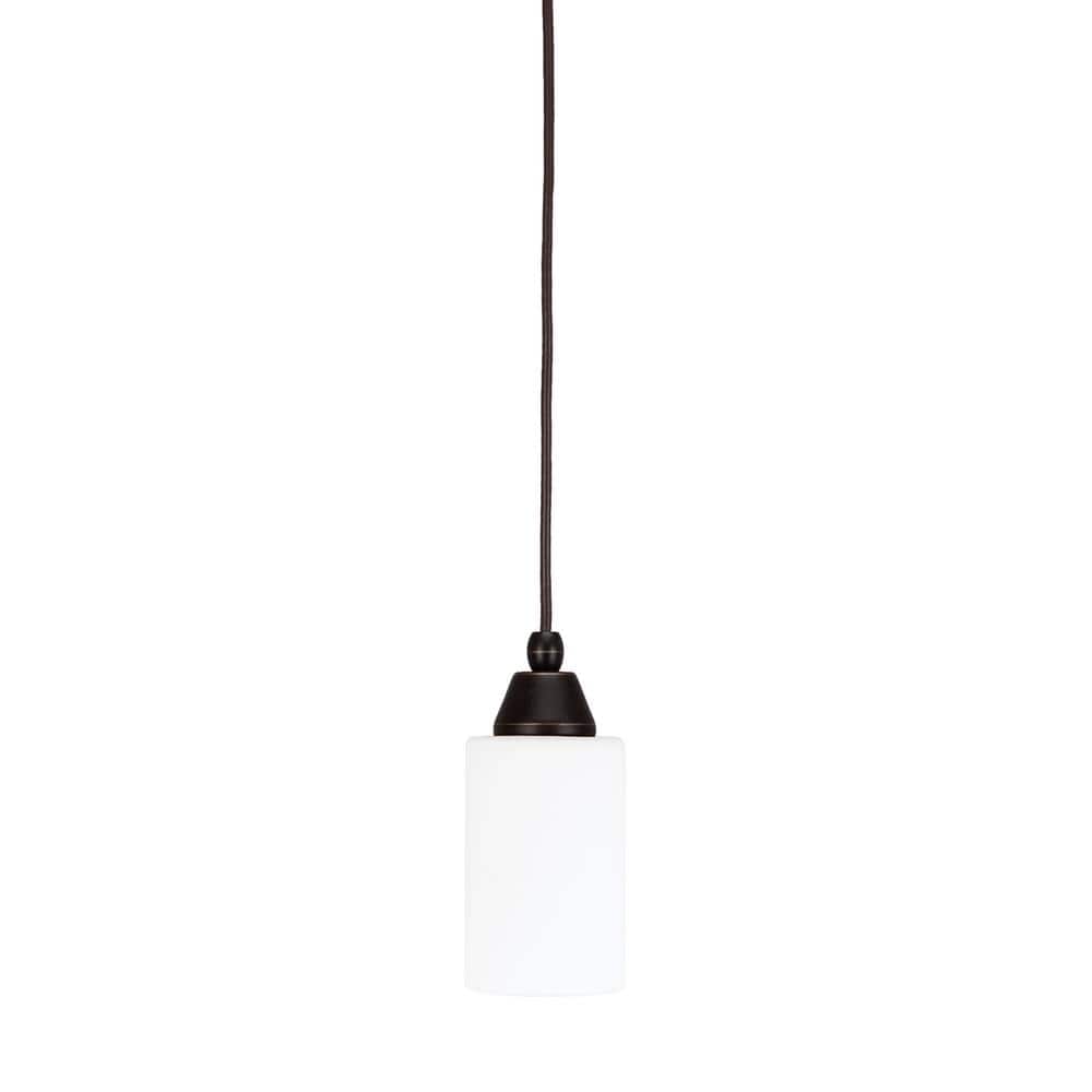 Bryson 4 in. 1-Light Dark Granite Cord Pendant Light with 4 in. White Musli