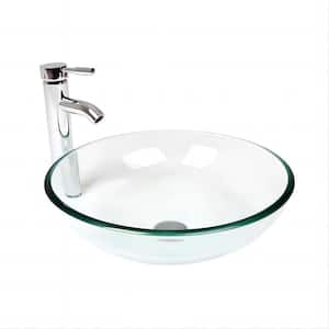 Bathroom Vanity Round Glass Vessel Sink with Faucet