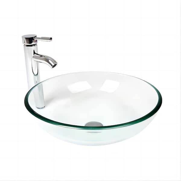Bathroom Vanity Round Glass Vessel Sink with Faucet
