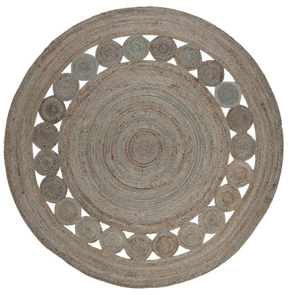 SAFAVIEH Natural Fiber Gray 5 ft. x 5 ft. Round Border Area Rug