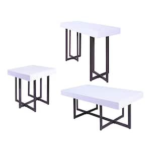 Belaire 3-Piece 47.25 in. White and Gun Metal Rectangle MDF Coffee Table Set