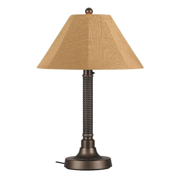 Patio Living Concepts Bahama Weave 34 in. Dark Mahogany Outdoor Table Lamp with Straw Linen Shade