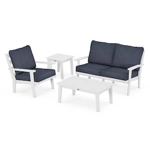 Grant Park White 4-Piece Plastic Patio Deep Seating Set with Stone Blue Cushions